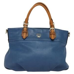 MCM Visetos Leather Logogram Handbag Blue